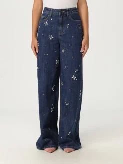 Jeans Self-Portrait in denim con strass applicati