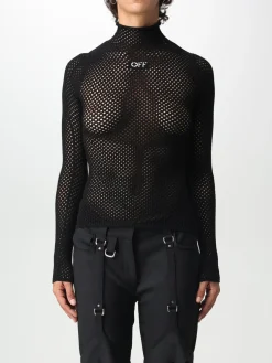 Maglia a dolcevita in rete di misto viscosa Off-white