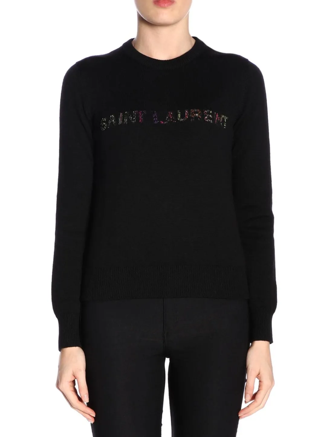 Maglia a girocollo basic con logo Saint Laurent gioiello