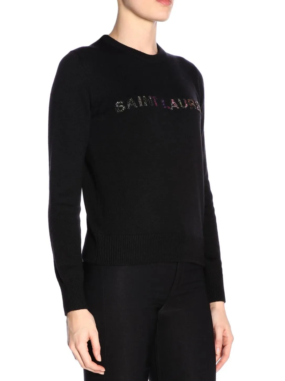 Maglia a girocollo basic con logo Saint Laurent gioiello