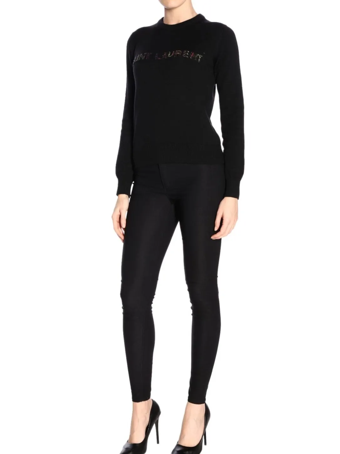 Maglia a girocollo basic con logo Saint Laurent gioiello