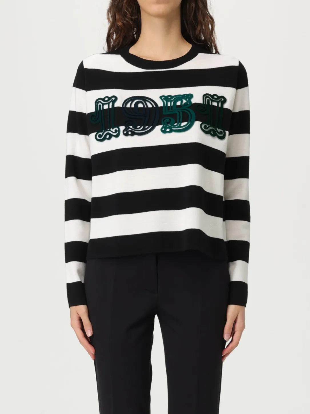 Maglia a girocollo in lana vergine a righe 1951 Max Mara