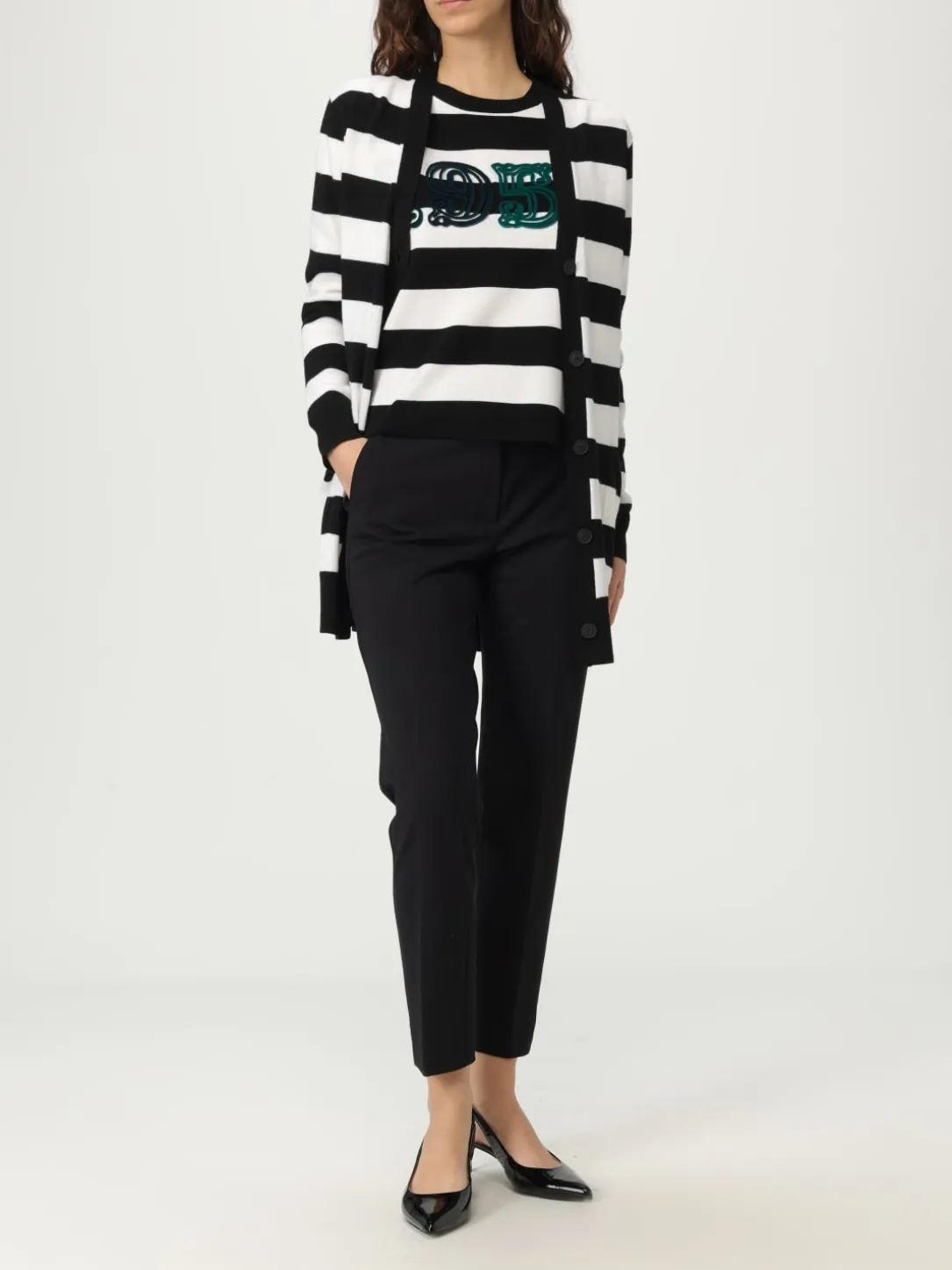 Maglia a girocollo in lana vergine a righe 1951 Max Mara