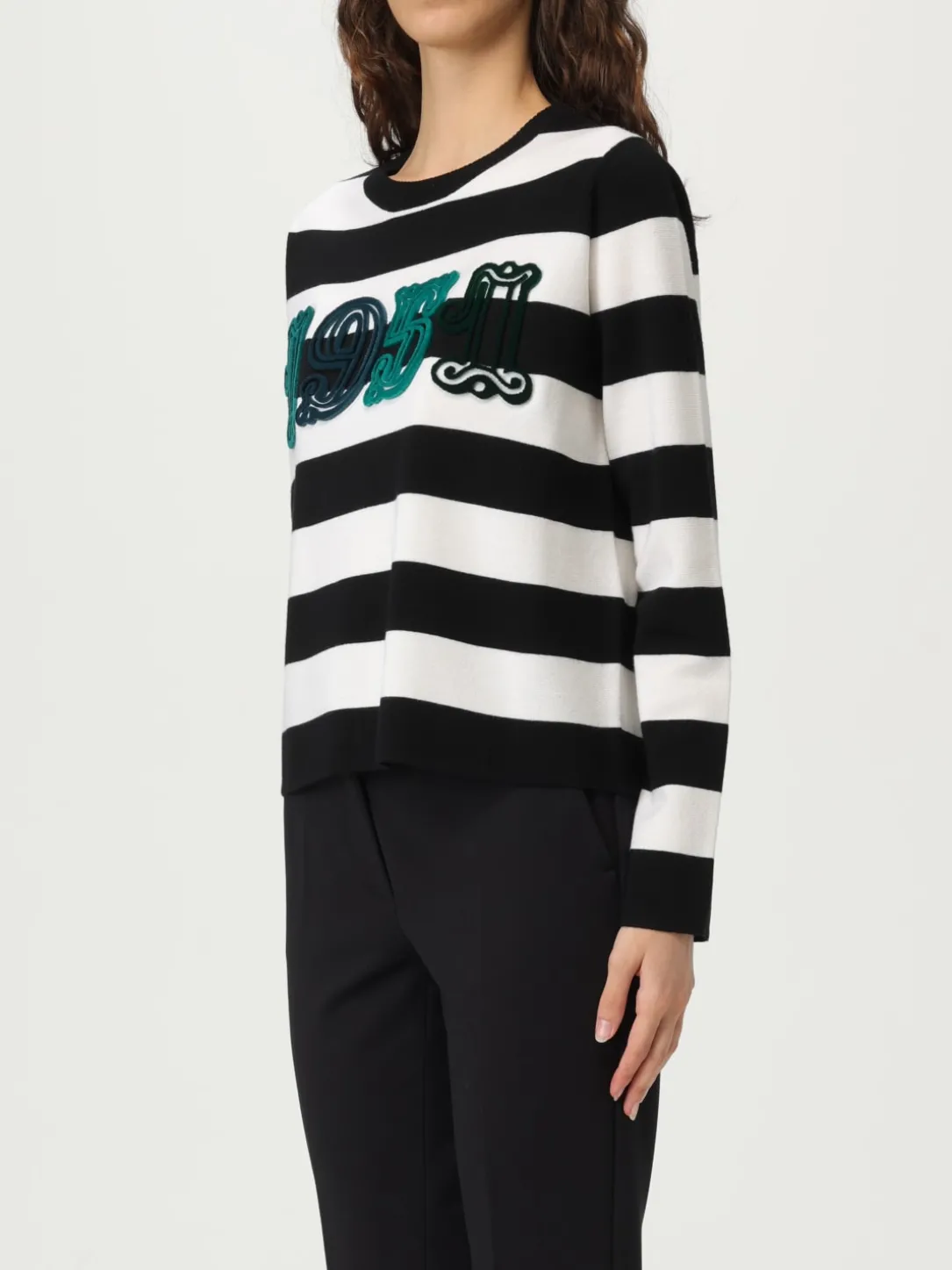 Maglia a girocollo in lana vergine a righe 1951 Max Mara