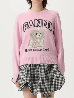 Maglia a girocollo in lana vergine con cagnolino Ganni