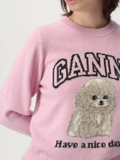 Maglia a girocollo in lana vergine con cagnolino Ganni