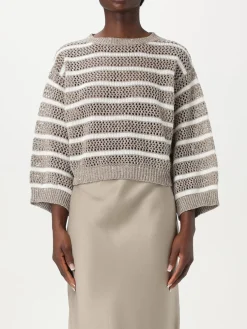 Maglia a righe traforata Brunello Cucinelli in misto lino