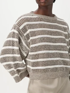 Maglia a righe traforata Brunello Cucinelli in misto lino