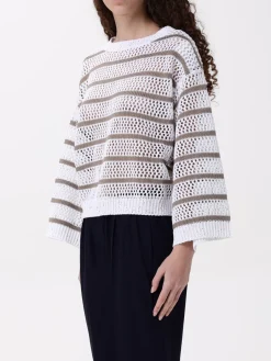 Maglia a righe traforata Brunello Cucinelli in misto lino