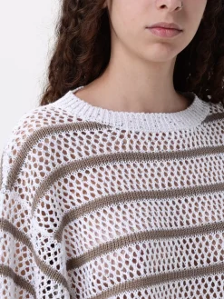 Maglia a righe traforata Brunello Cucinelli in misto lino