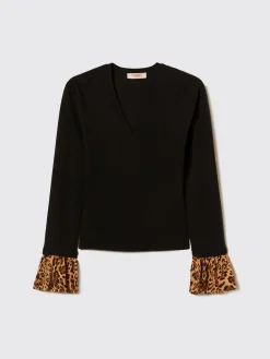Maglia a v con polsi animalier Twinset