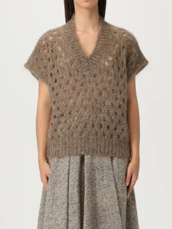Maglia a v in lana mohair con paillettes Brunello Cucinelli