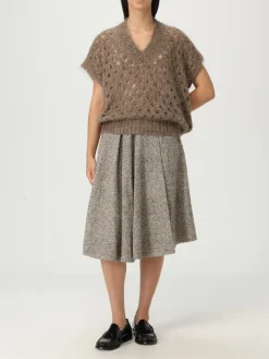 Maglia a v in lana mohair con paillettes Brunello Cucinelli