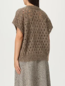 Maglia a v in lana mohair con paillettes Brunello Cucinelli