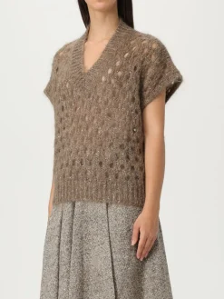 Maglia a v in lana mohair con paillettes Brunello Cucinelli