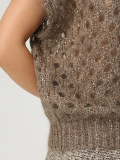 Maglia a v in lana mohair con paillettes Brunello Cucinelli