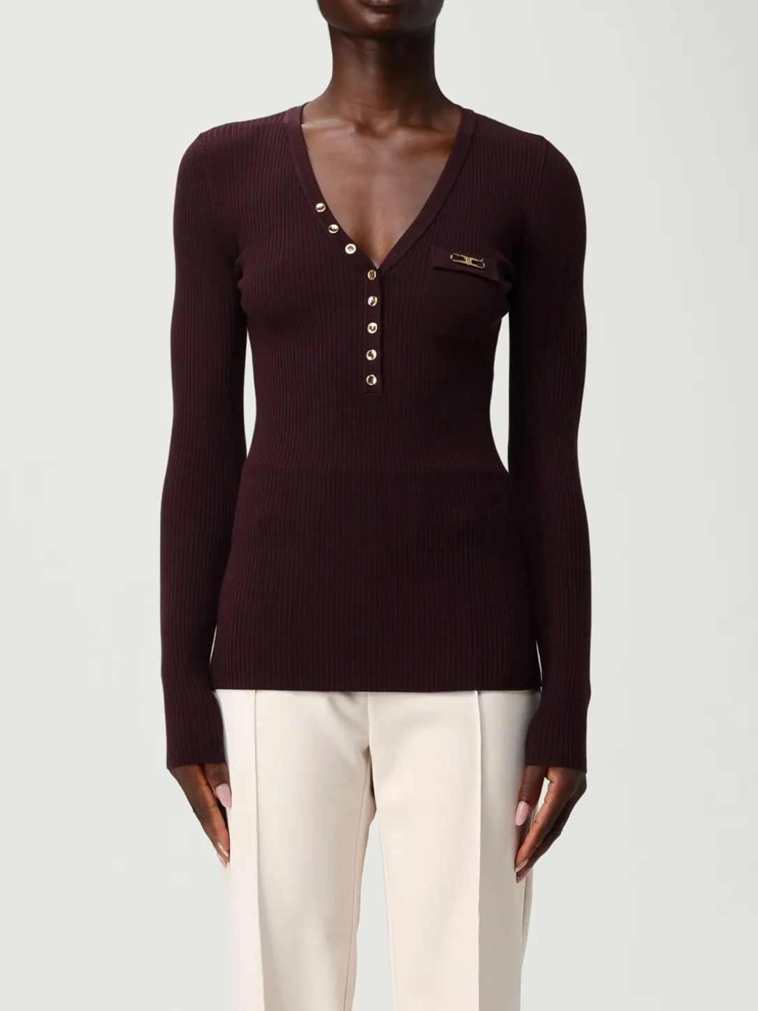 Maglia a v in misto seta con logo Elisabetta Franchi