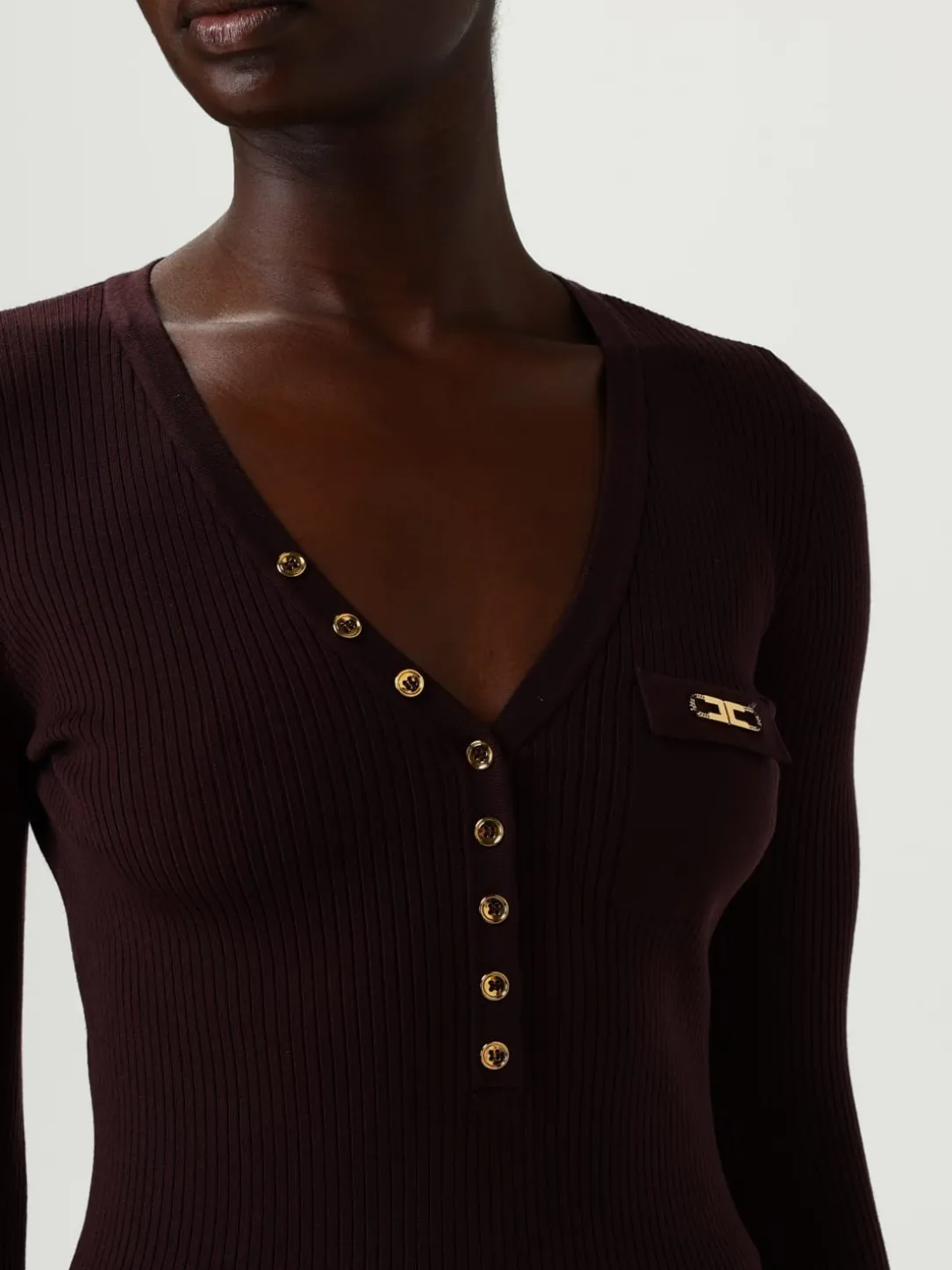 Maglia a v in misto seta con logo Elisabetta Franchi