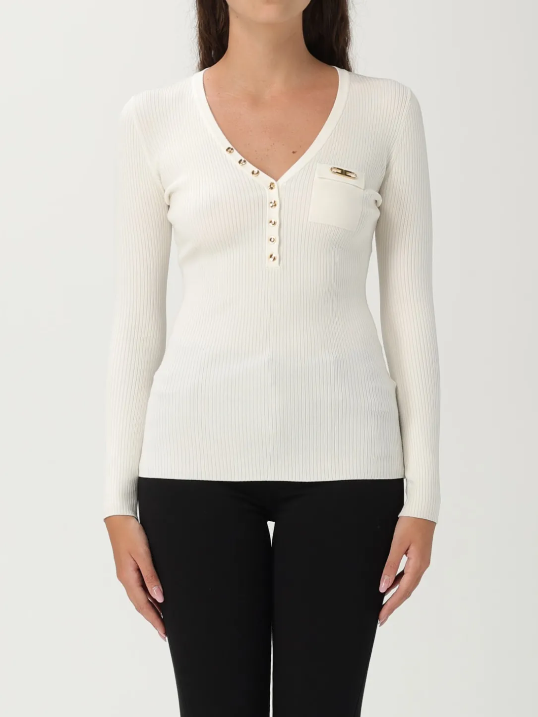 Maglia a v in misto seta con logo Elisabetta Franchi