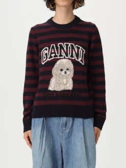 Maglia in lana a righe con logo Ganni
