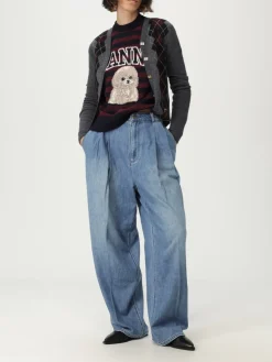 Maglia in lana a righe con logo Ganni