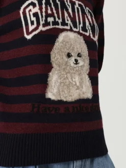 Maglia in lana a righe con logo Ganni