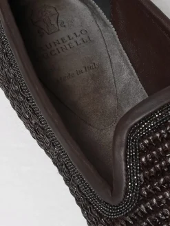 Mocassino Brunello Cucinelli in rafia e nappa con monile