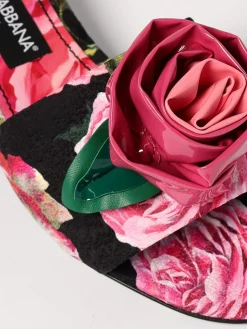 Mules Bianca Dolce & Gabbana in broccato stampato con fiore applicato