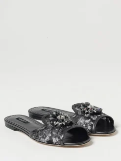 Mules Dolce & Gabbana in pizzo e pelle laminata con fibbia gioiello