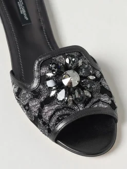 Mules Dolce & Gabbana in pizzo e pelle laminata con fibbia gioiello