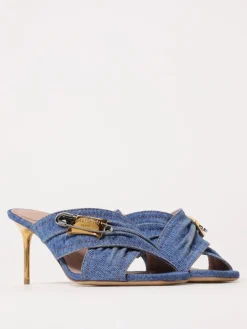 Mules Safety Pin Balmain in denim di cotone con applicazione
