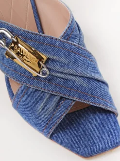 Mules Safety Pin Balmain in denim di cotone con applicazione