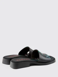 Mules Twins Camper in pelle con ricamo floreale