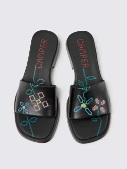 Mules Twins Camper in pelle con ricamo floreale