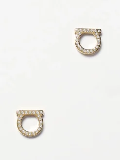 Orecchini Gancini Ferragamo in ottone con strass incastonati