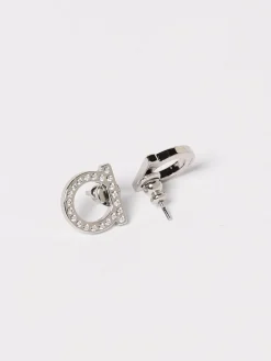 Orecchini Gancini Ferragamo in ottone con strass incastonati