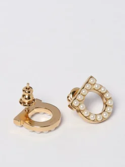 Orecchini Gancini Ferragamo in ottone con perle sintetiche