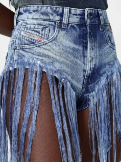 Pantaloncino Diesel in denim con frange