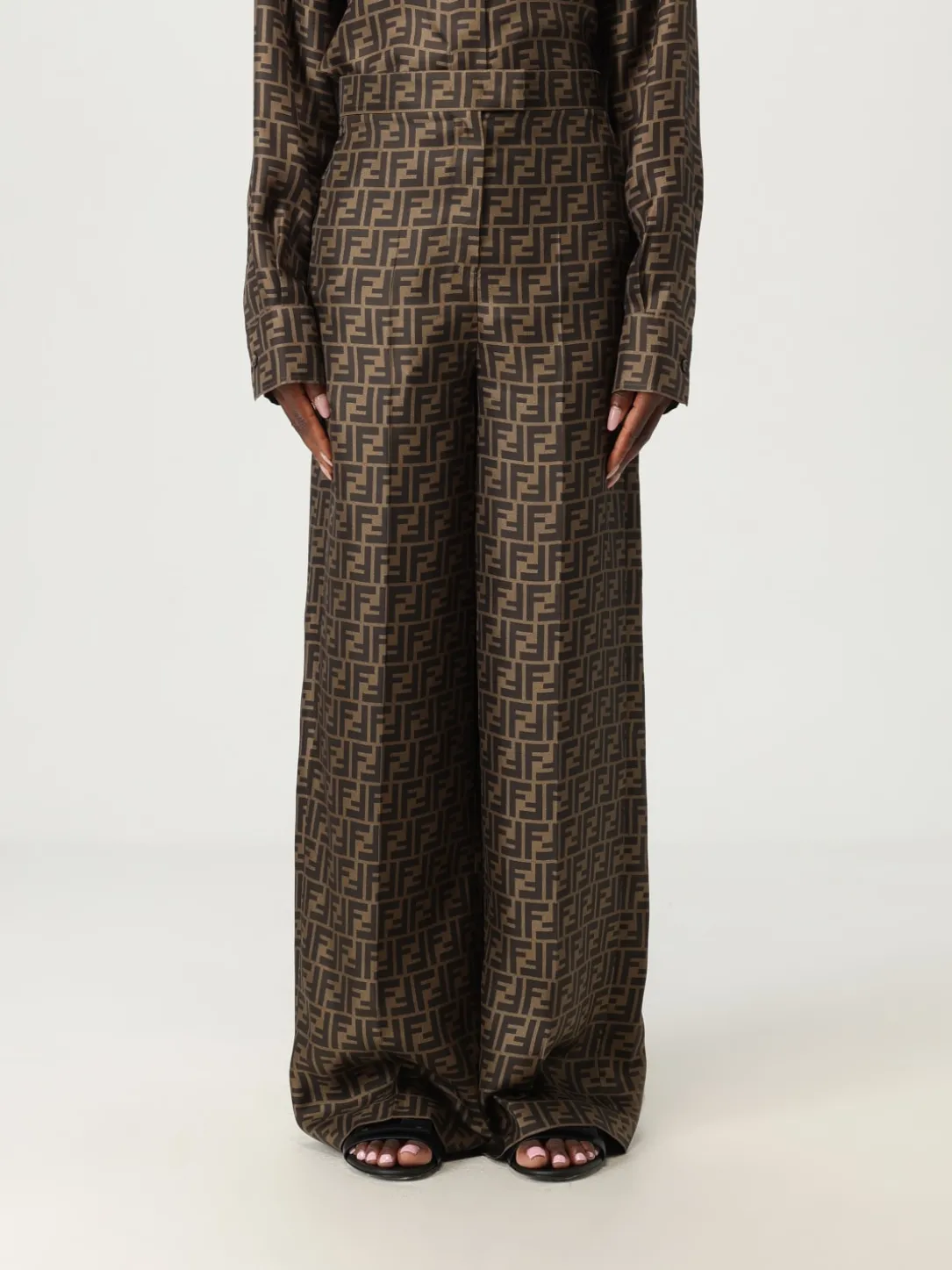 Pantalone Fendi in seta con motivo monogram
