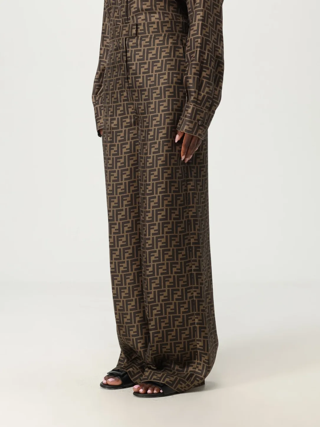 Pantalone Fendi in seta con motivo monogram