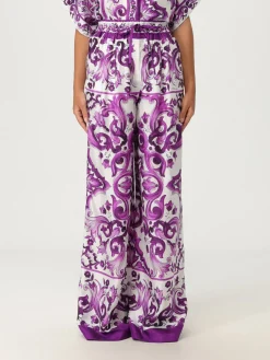 Pantalone palazzo Dolce & Gabbana in seta con stampa Maioliche
