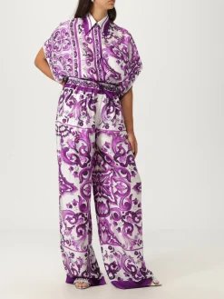 Pantalone palazzo Dolce & Gabbana in seta con stampa Maioliche