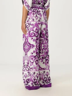 Pantalone palazzo Dolce & Gabbana in seta con stampa Maioliche