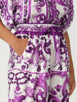 Pantalone palazzo Dolce & Gabbana in seta con stampa Maioliche