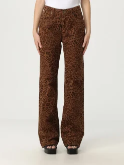 Pantalone Twinset in denim con stampa animalier