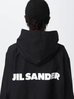 Parka lungo con cappuccio e logo Jil Sander