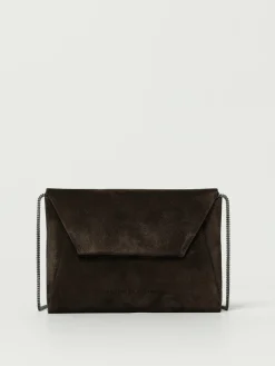 Pochette BC Duo Brunello Cucinelli in camoscio con tracolla monile