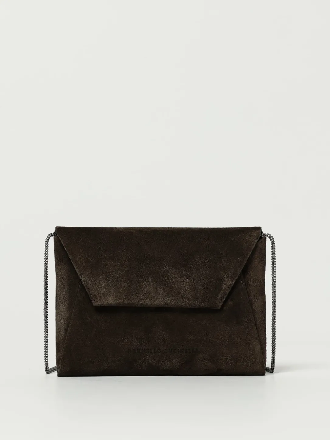 Pochette BC Duo Brunello Cucinelli in camoscio con tracolla monile