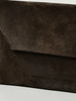 Pochette BC Duo Brunello Cucinelli in camoscio con tracolla monile