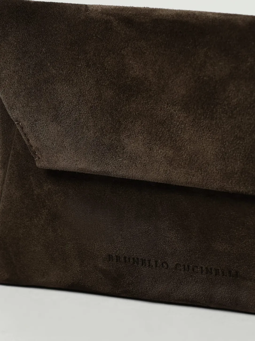 Pochette BC Duo Brunello Cucinelli in camoscio con tracolla monile